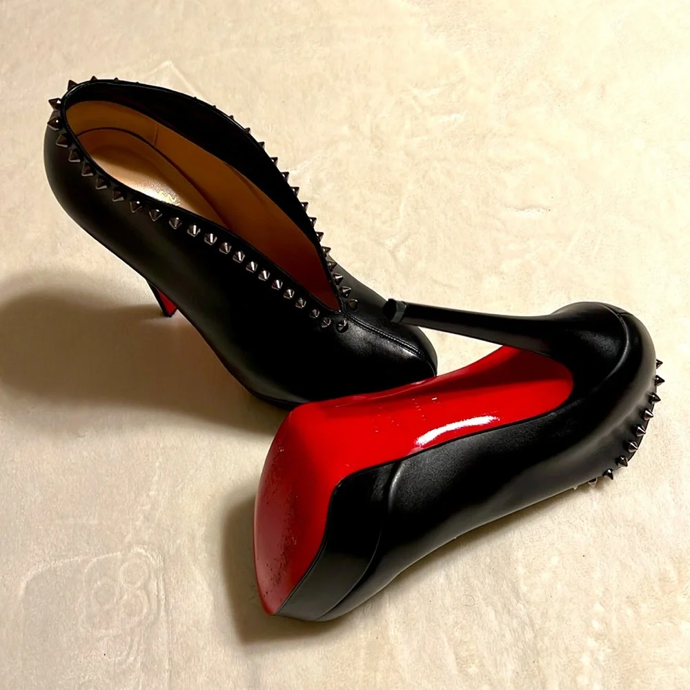 Christian Louboutin Miss Fast Plato Platform Black Spikes Ankle Booties 39/8